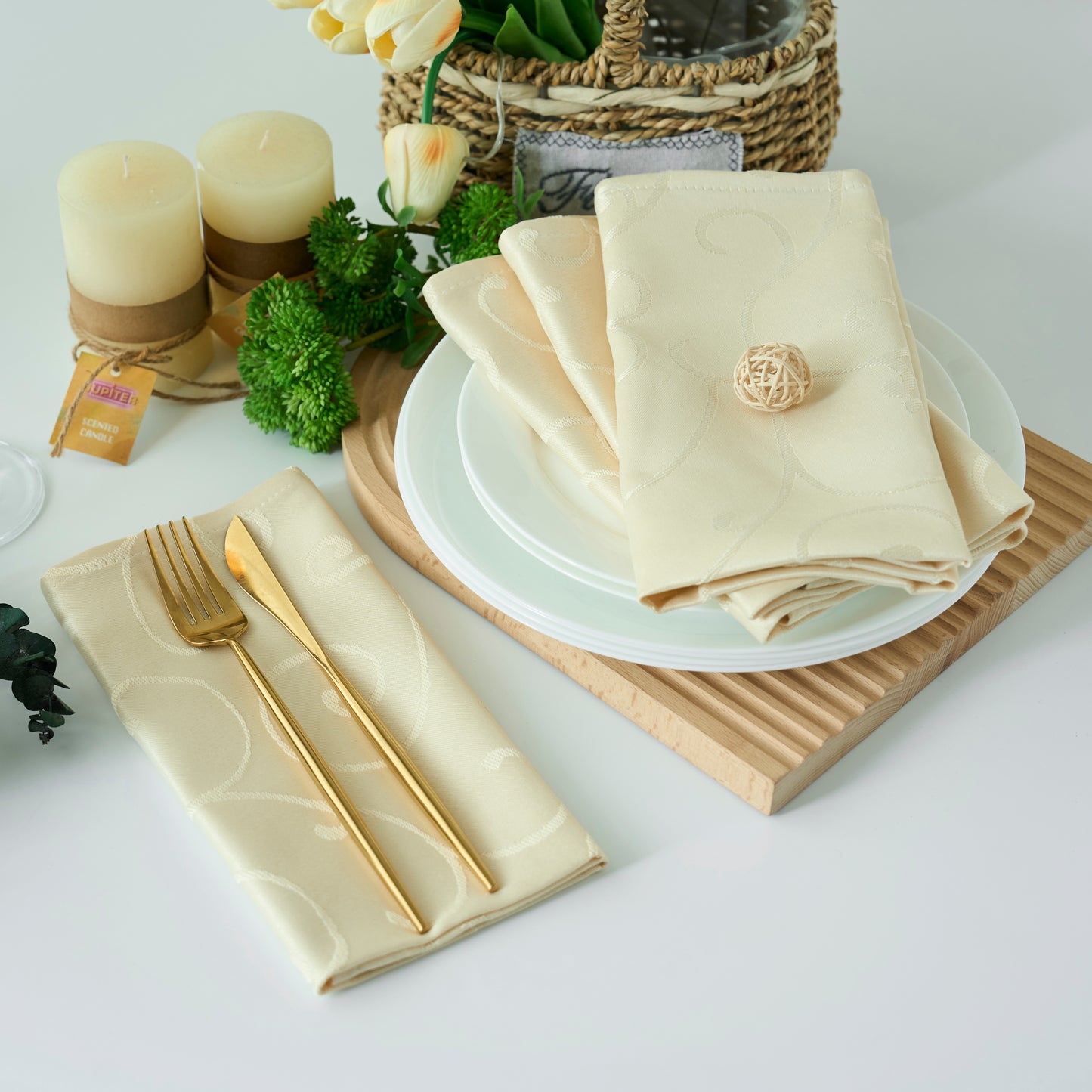 Jacquard Waterproof Thick Luxury Premium Solid Liquid Repellent Stain Resistant Decorative Home Kitchen Tablecloth, Cream Color