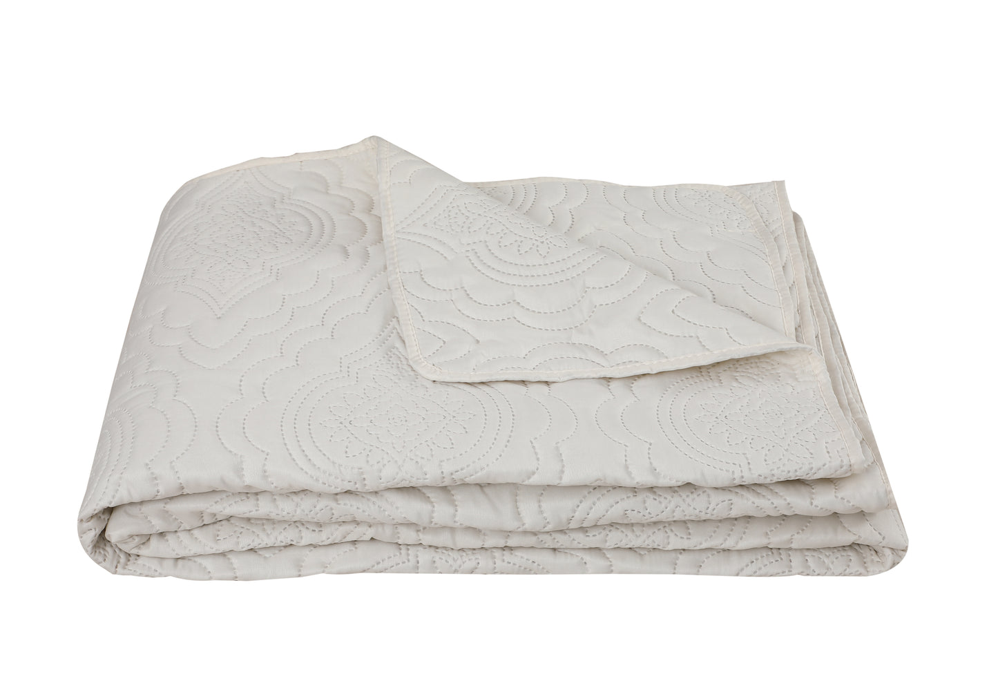 Embossed Pinsonic Solid Bedding Soft Summer Quilt Set, Cream Color