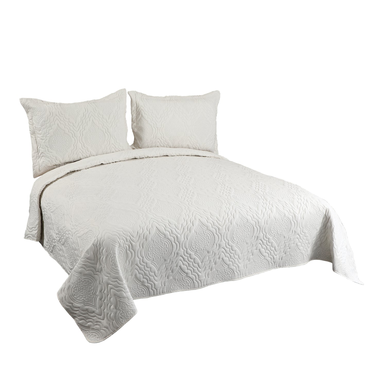 Embossed Pinsonic Solid Bedding Soft Summer Quilt Set, Cream Color