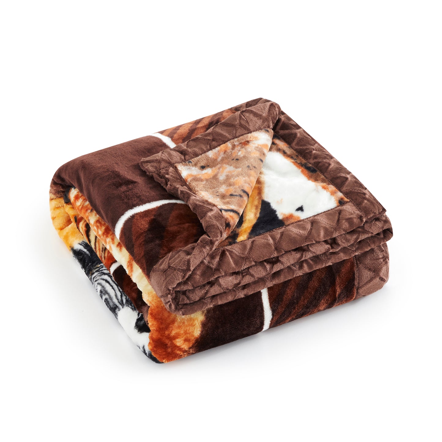 Printed Reversible Woven Fluffy Plush Soft Warm Korean Style 2 Ply Flannel Fleece Throw Animal Mink Blanket, 78" x 86" Deer Safari