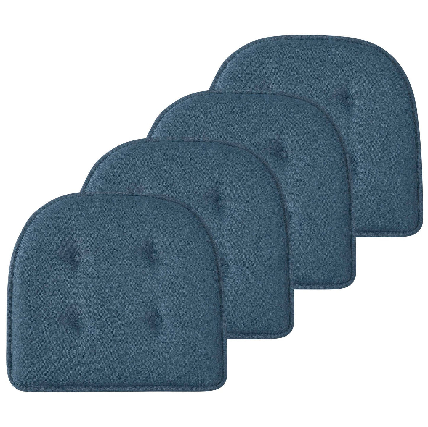 Memory Foam U-Shaped Premium Thick Seat Pad Tufted Nonslip Rubber Back Indoor Kitchen Chair Cushion 17 x 16 Inch, Blue