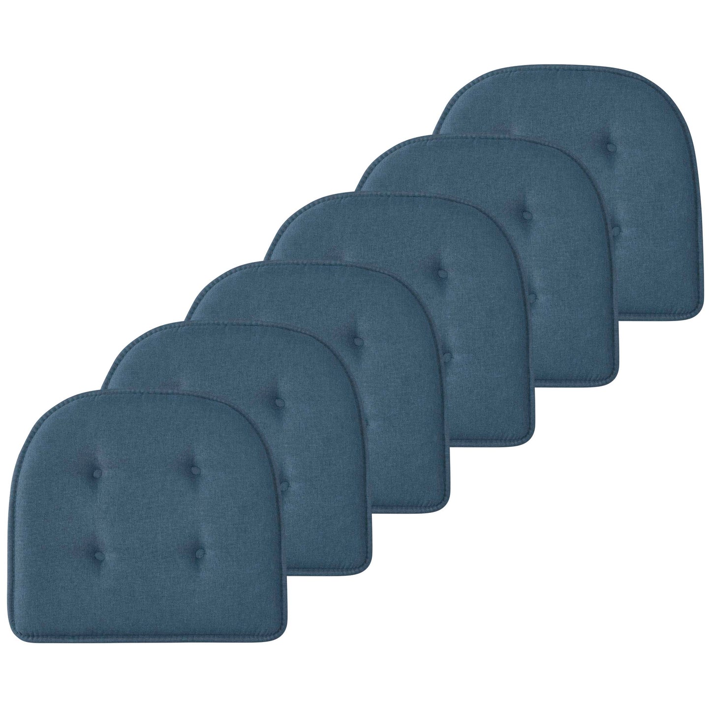 Memory Foam U-Shaped Premium Thick Seat Pad Tufted Nonslip Rubber Back Indoor Kitchen Chair Cushion 17 x 16 Inch, Blue