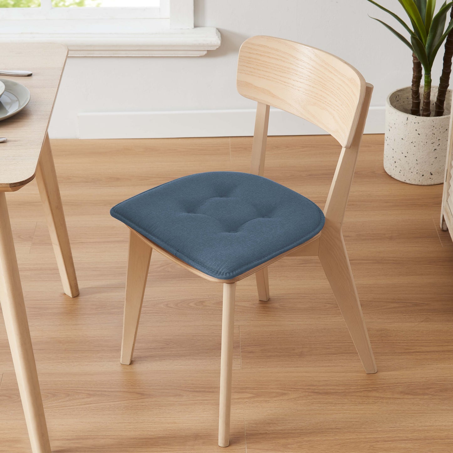 Memory Foam U-Shaped Premium Thick Seat Pad Tufted Nonslip Rubber Back Indoor Kitchen Chair Cushion 17 x 16 Inch, Blue