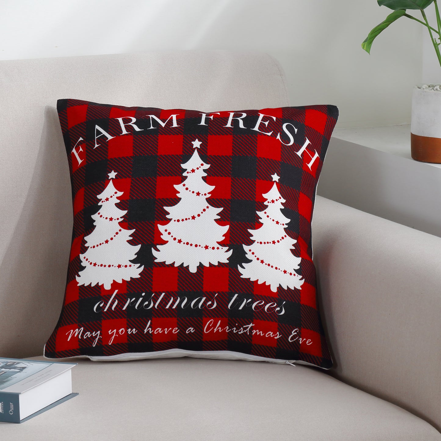 Christmas Printed Cushion Cover Set Modern Decorative Throw Xmas Pillow Covers Pack of 4, Rustic Red Black Plaid