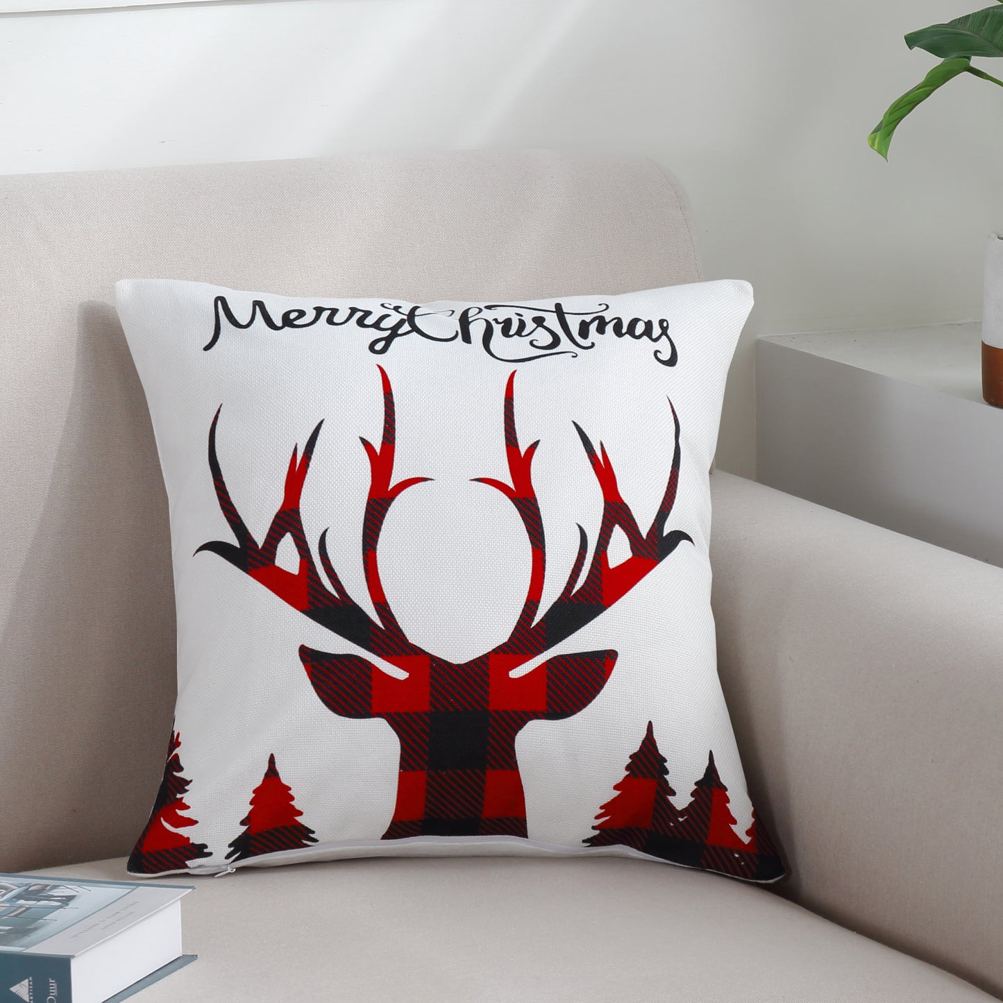 Christmas Printed Cushion Cover Set Modern Decorative Throw Xmas Pillow Covers Pack of 4, Rustic Red Black Plaid