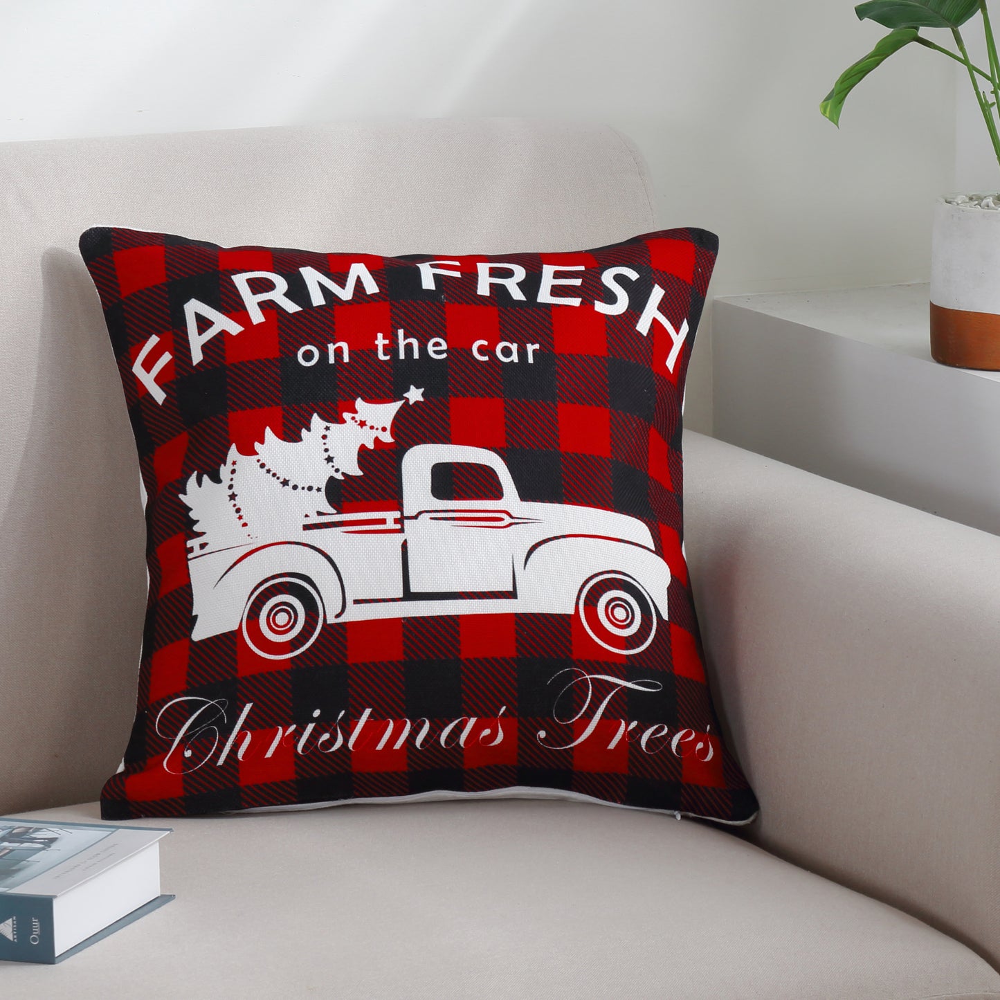 Christmas Printed Cushion Cover Set Modern Decorative Throw Xmas Pillow Covers Pack of 4, Rustic Red Black Plaid
