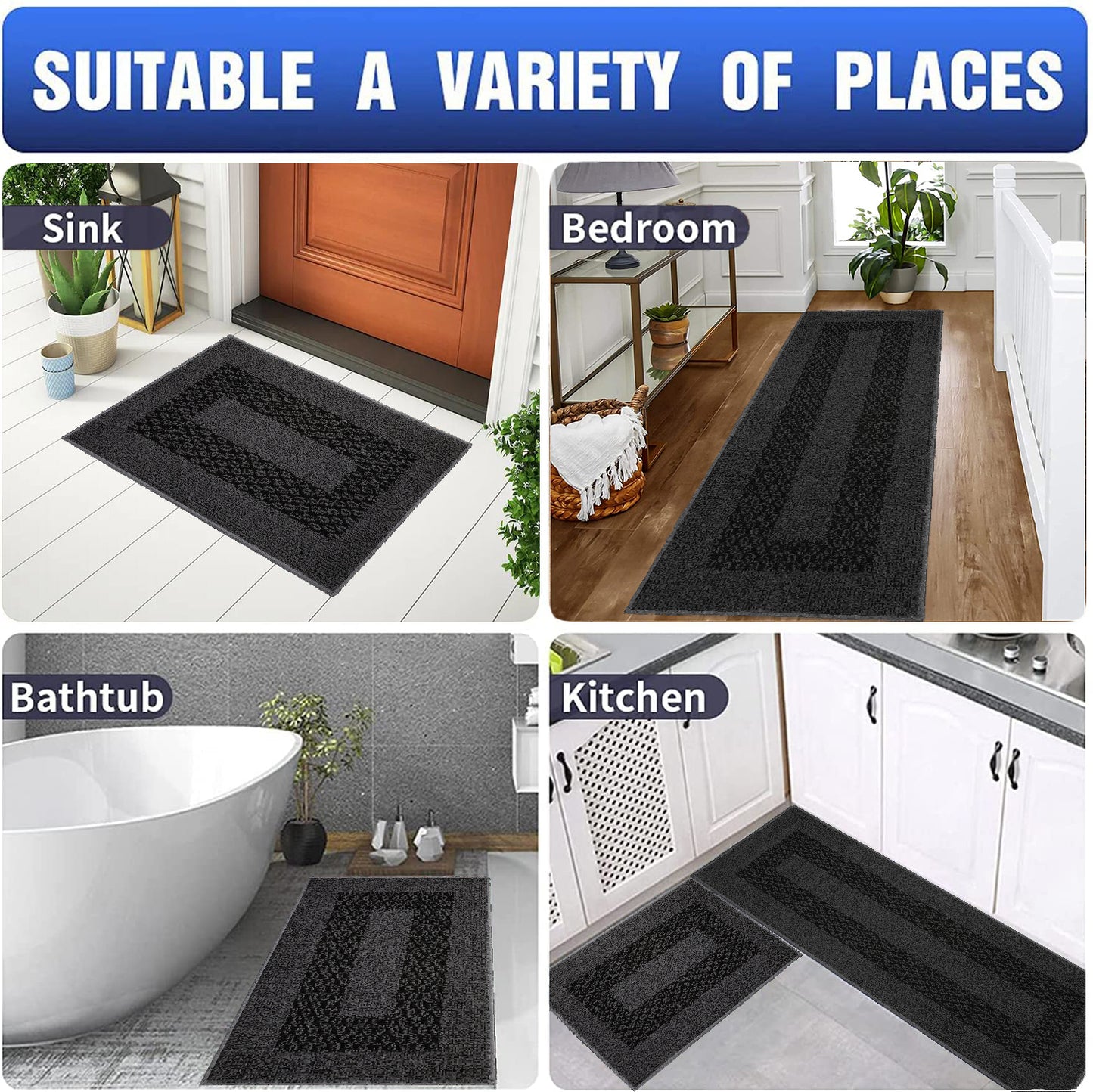 Decor Non-Slip Back Soft Runner Area Carpet Floor Area Rug Indoor Accent Decorative Mat, Diamond Grey