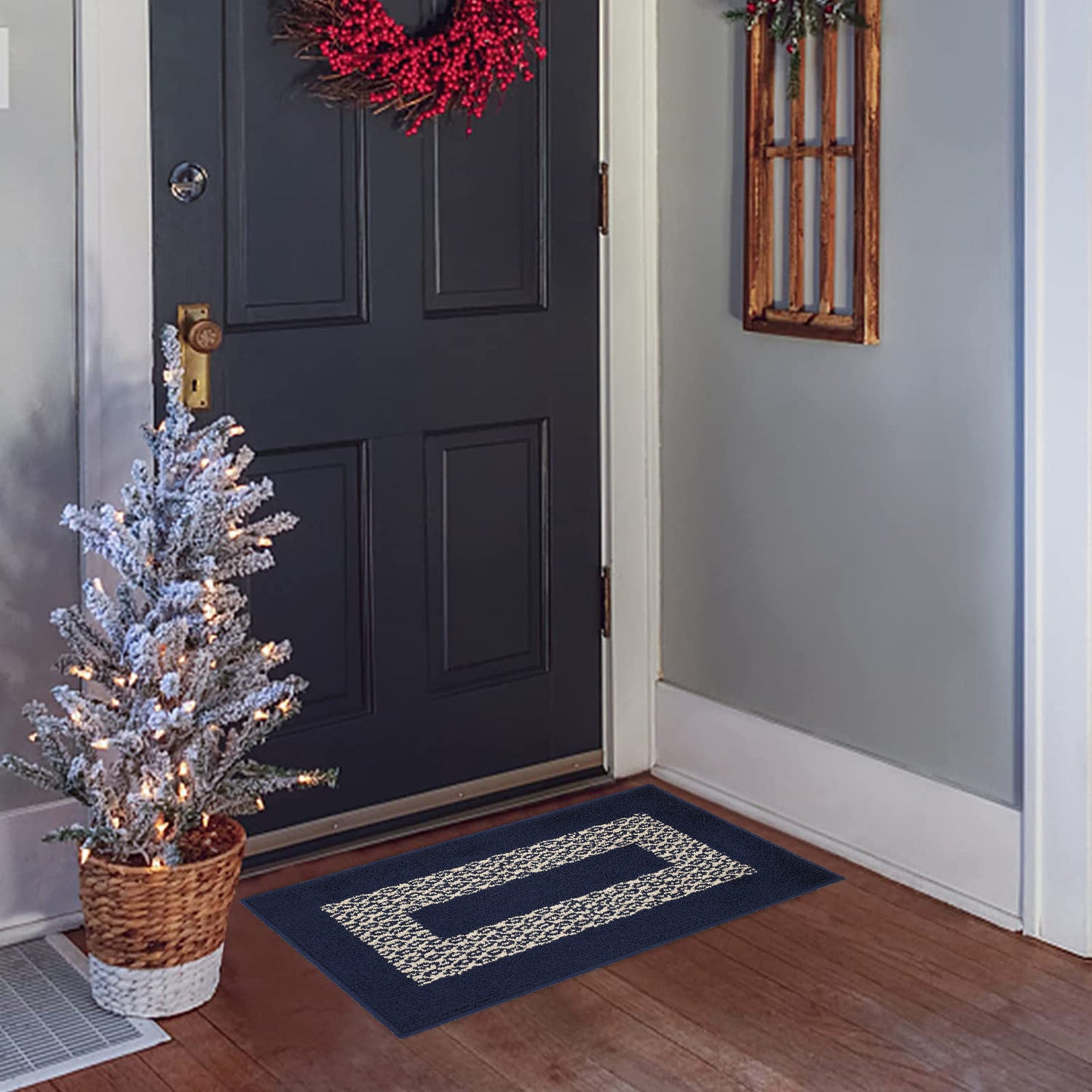 Decor Non-Slip Back Soft Runner Area Carpet Floor Area Rug Indoor Accent Decorative Mat, Diamond Navy Blue