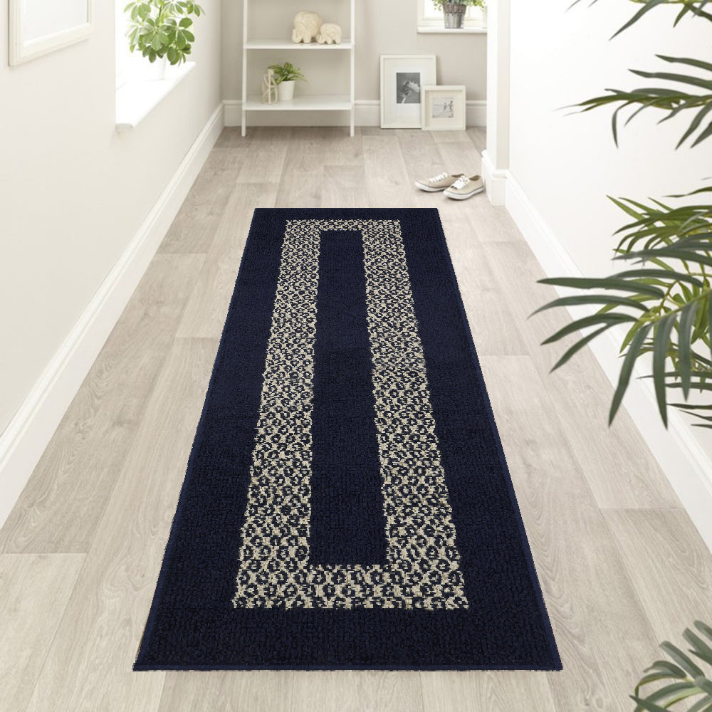 Decor Non-Slip Back Soft Runner Area Carpet Floor Area Rug Indoor Accent Decorative Mat, Diamond Navy Blue