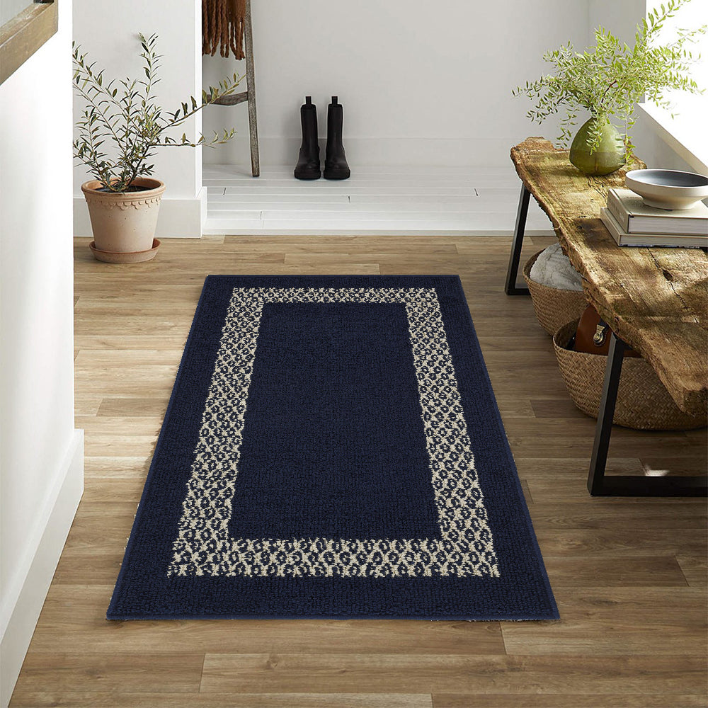 Decor Non-Slip Back Soft Runner Area Carpet Floor Area Rug Indoor Accent Decorative Mat, Diamond Navy Blue