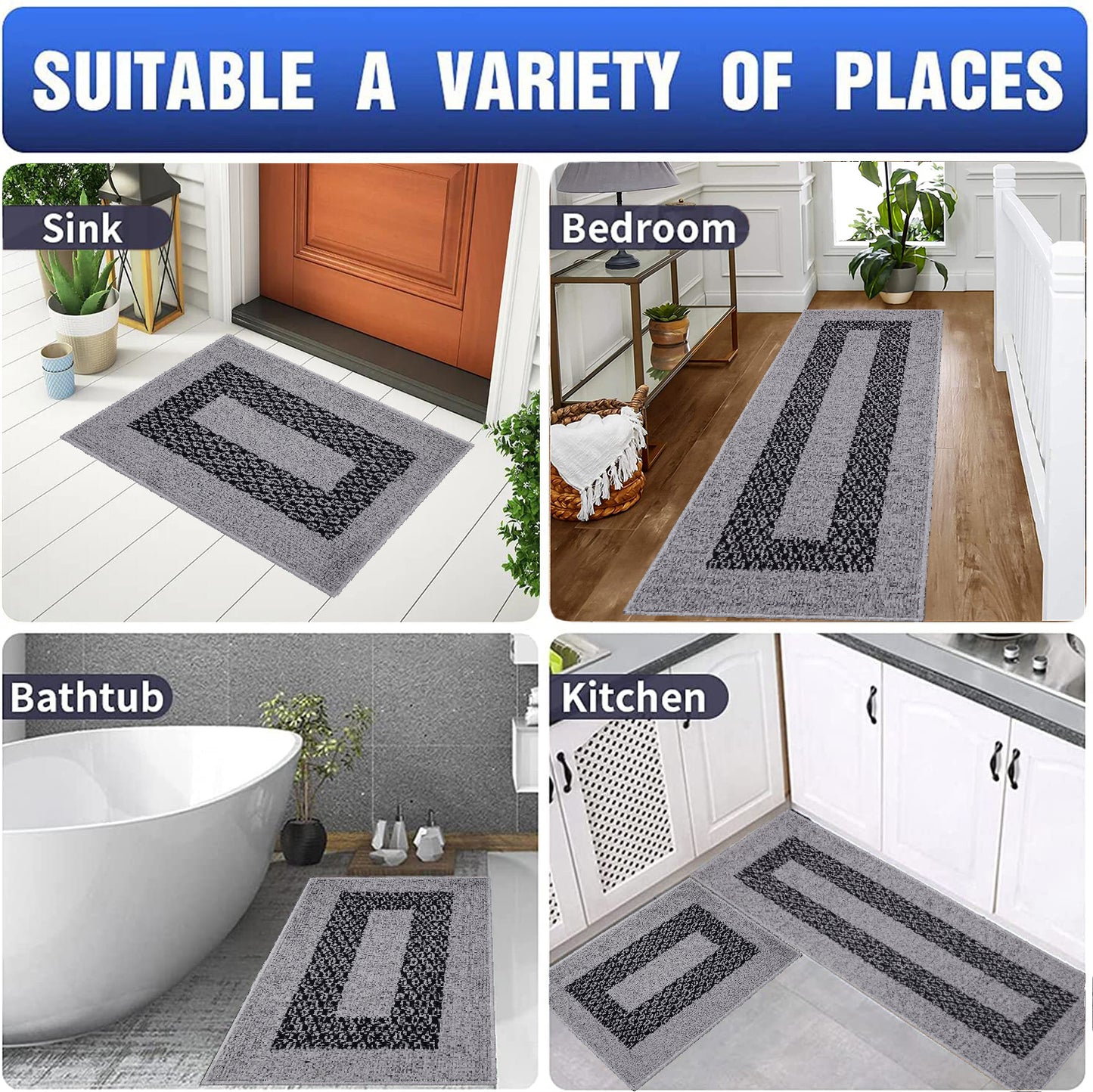 Decor Non-Slip Back Soft Runner Area Carpet Floor Area Rug Indoor Accent Decorative Mat, Diamond Silver
