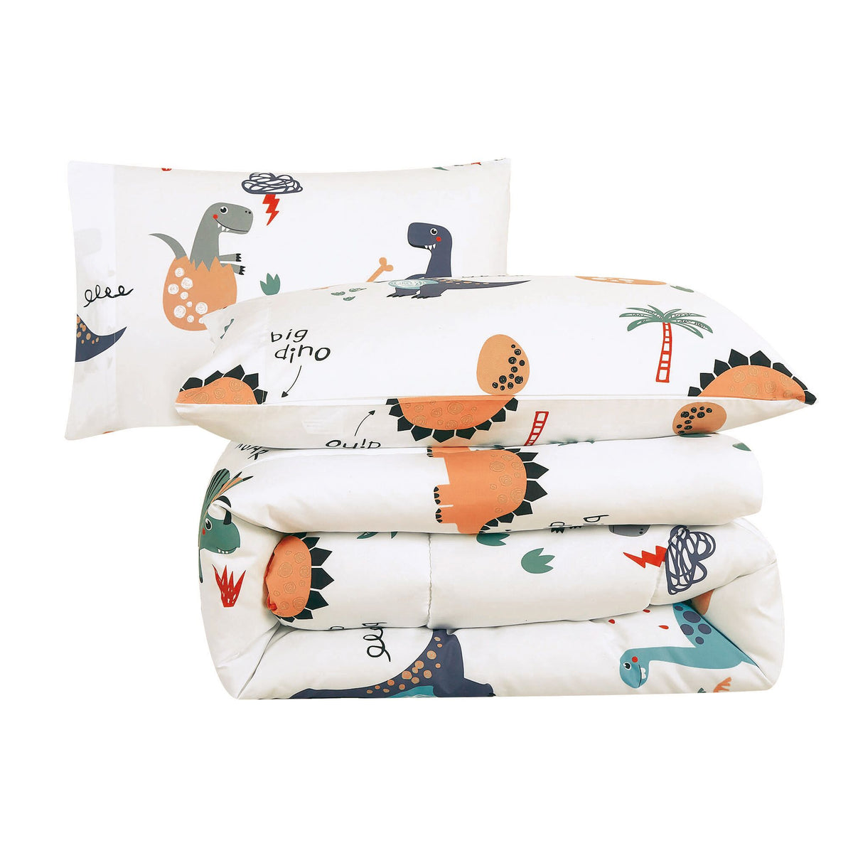 Home Decor Soft Luxury Fluffy Goose Down Alternative Bedding Kids Printed Comforter Set, Dino Cartoon Dinosaur Adventure Pattern
