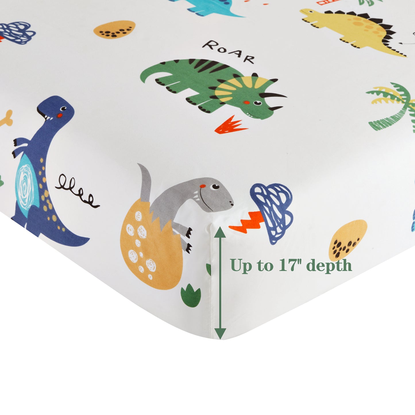 Kids Boys Toddlers Printed 600 Thread Count Soft Deep Pocket Cotton Percale All Season Bedding Sheet Set, Dinosaur Zoo Dino