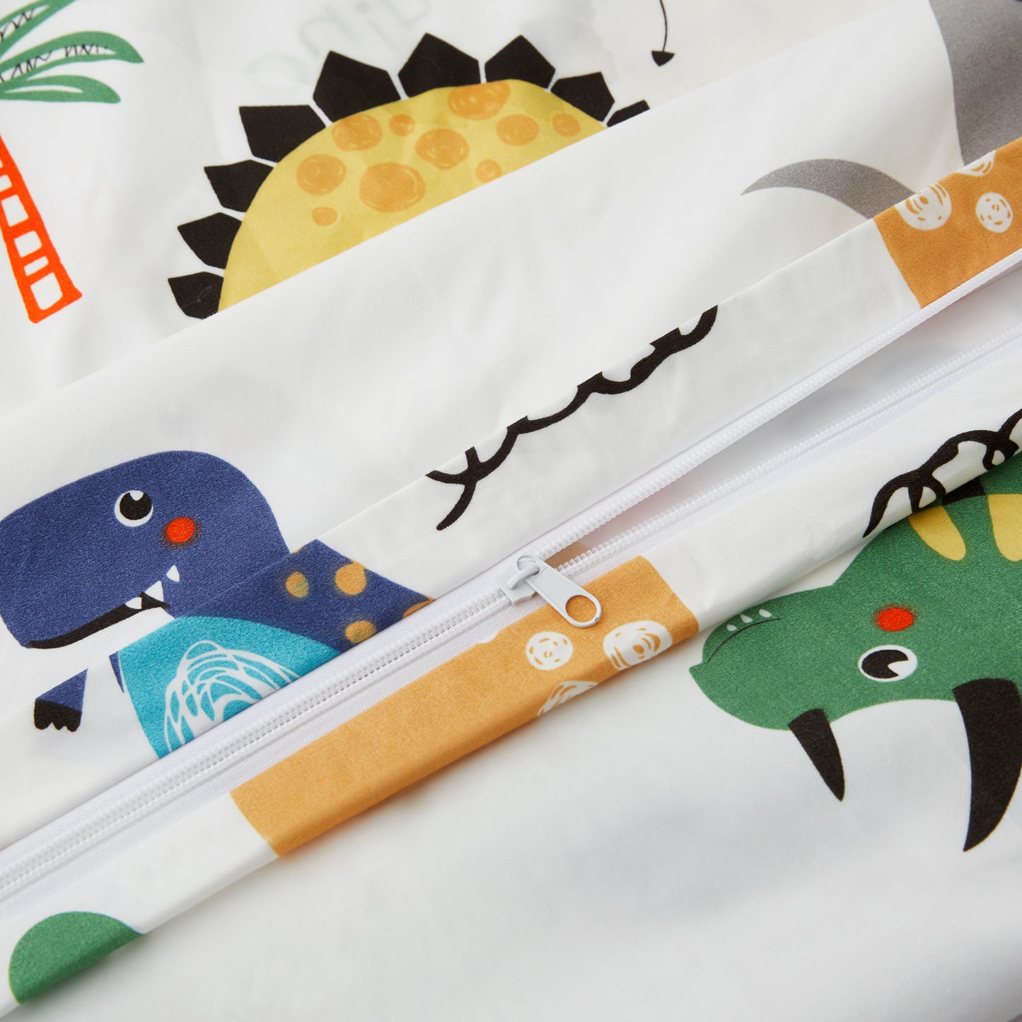 Kids Boys Printed 600 Thread Count Soft Cotton Percale Duvet Cover Set with Corner Tie and Zipper, Cartoon Dinosaur Zoo Dino