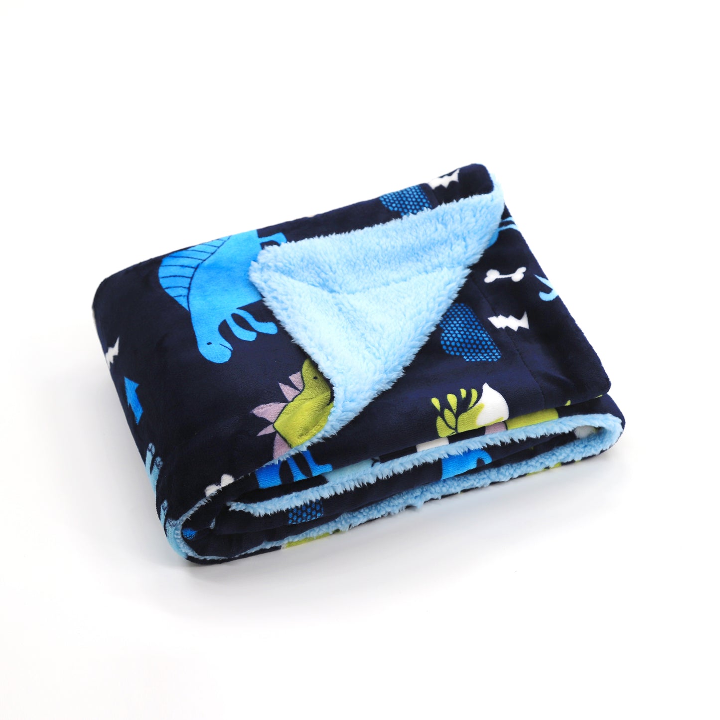 Kid Printed Fluffy Plush Soft Warm Flannel Fleece Children Throw Sherpa Kids Blanket, 40" x 50" Navy Blue Dinosaur Zoo