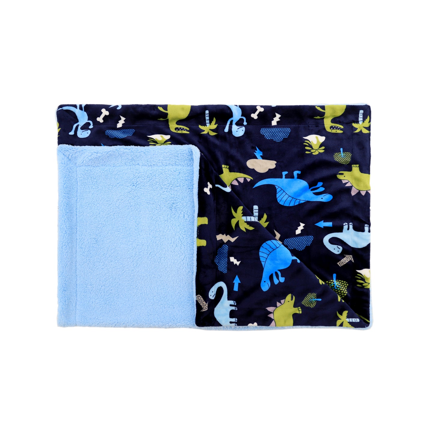Kid Printed Fluffy Plush Soft Warm Flannel Fleece Children Throw Sherpa Kids Blanket, 40" x 50" Navy Blue Dinosaur Zoo