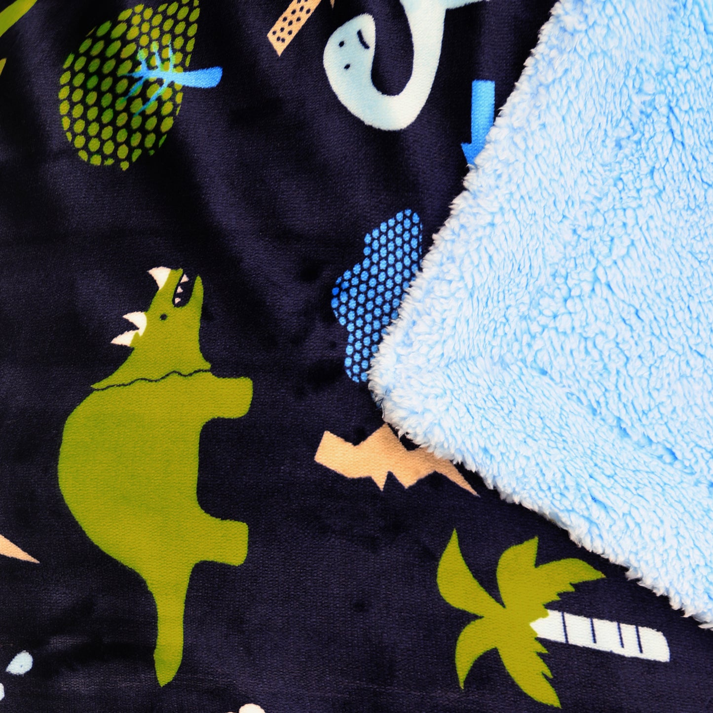 Kid Printed Fluffy Plush Soft Warm Flannel Fleece Children Throw Sherpa Kids Blanket, 40" x 50" Navy Blue Dinosaur Zoo