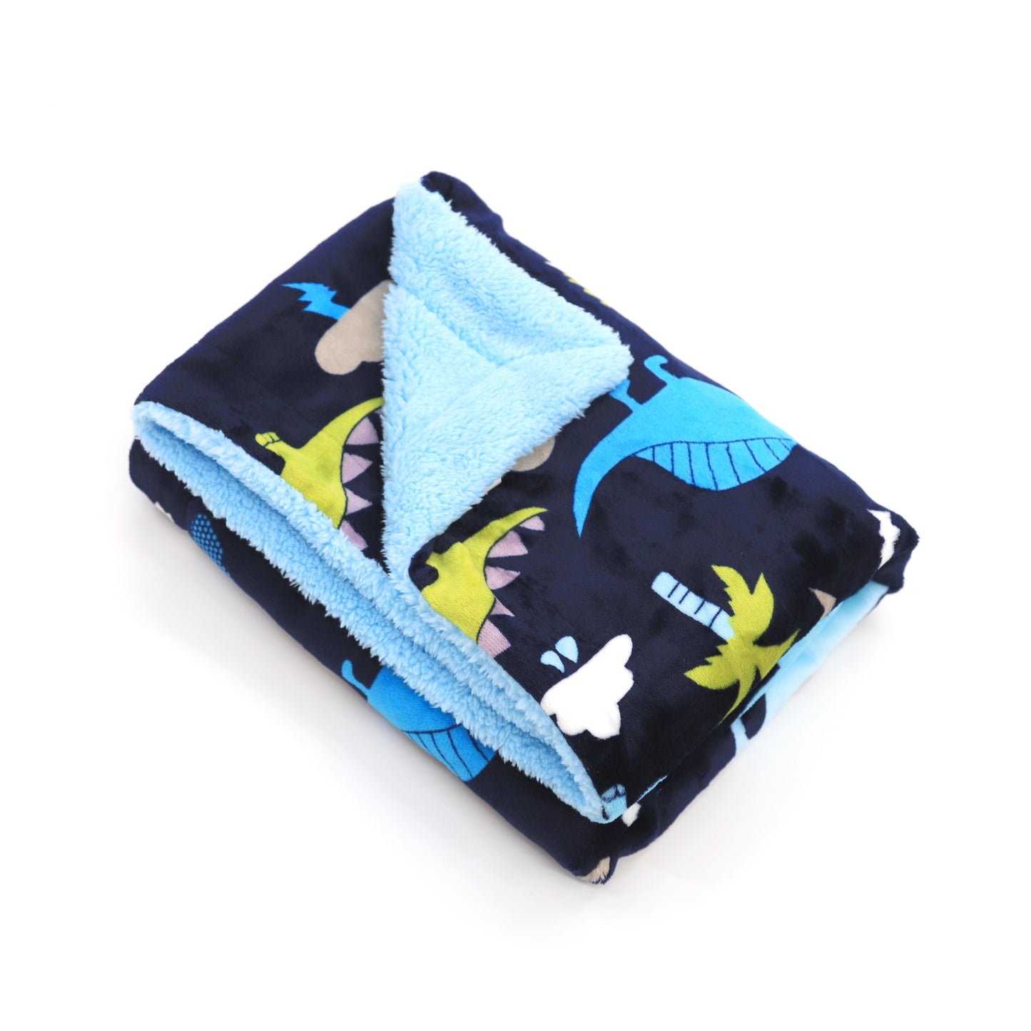 Kid Printed Fluffy Plush Soft Warm Flannel Fleece Children Throw Sherpa Kids Blanket, 40" x 50" Navy Blue Dinosaur Zoo