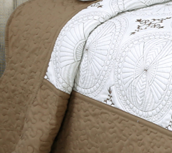 Embroidered Stitching Soft Bedding Solid Summer Quilt Set, Geometric Circles