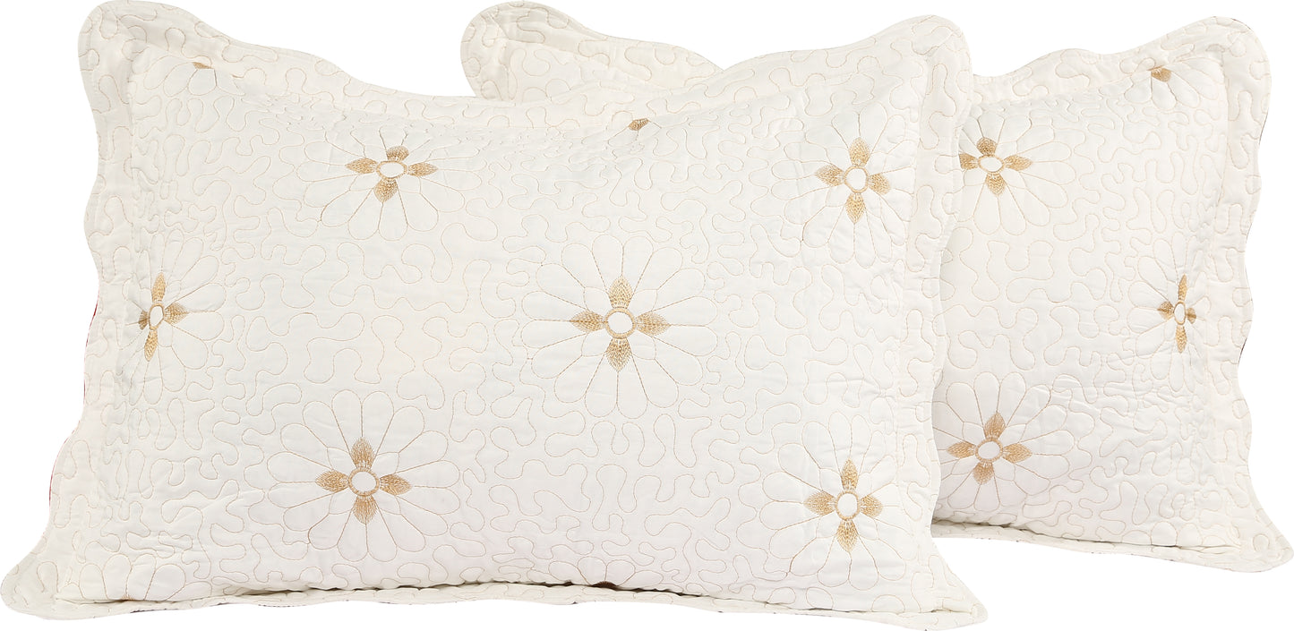 Embroidered Stitching Soft Bedding Solid Summer Quilt Set, Modern Gold Floral Pattern