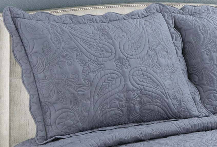 Embroidered Stitching Soft Bedding Solid Summer Quilt Set, Floral Paisley Pattern