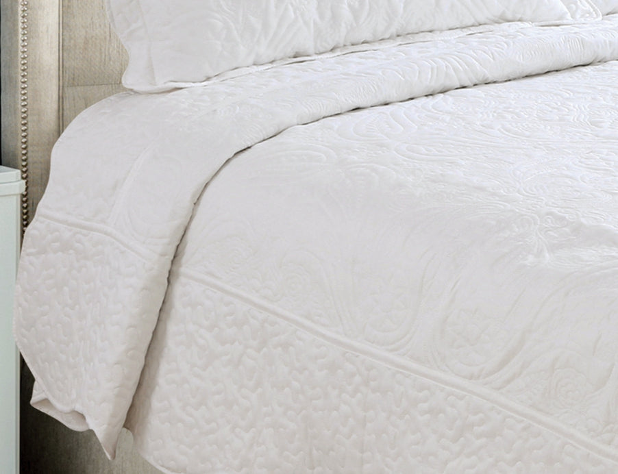 Embroidered Stitching Soft Bedding Solid Summer Quilt Set, Floral Paisley Pattern