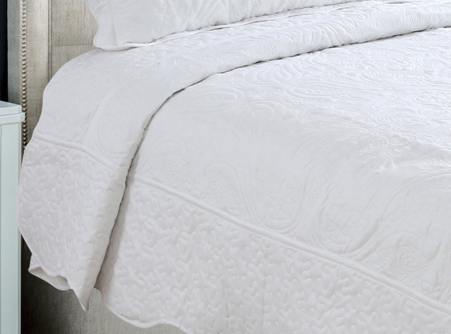 Embroidered Stitching Soft Bedding Solid Summer Quilt Set, Floral Paisley Pattern