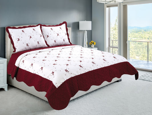 Embroidered Stitching Soft Bedding Solid Summer Quilt Set, Floral Pattern