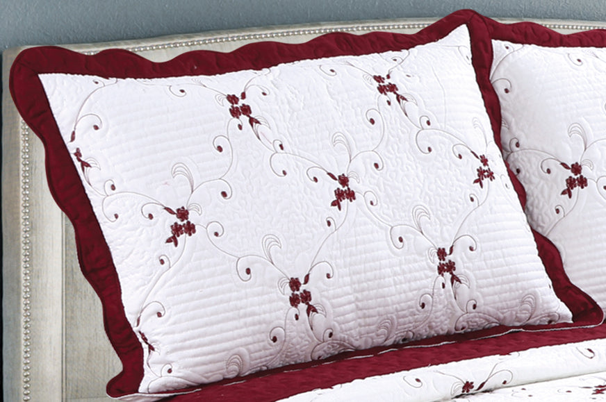 Embroidered Stitching Soft Bedding Solid Summer Quilt Set, Floral Pattern