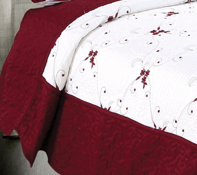 Embroidered Stitching Soft Bedding Solid Summer Quilt Set, Floral Pattern