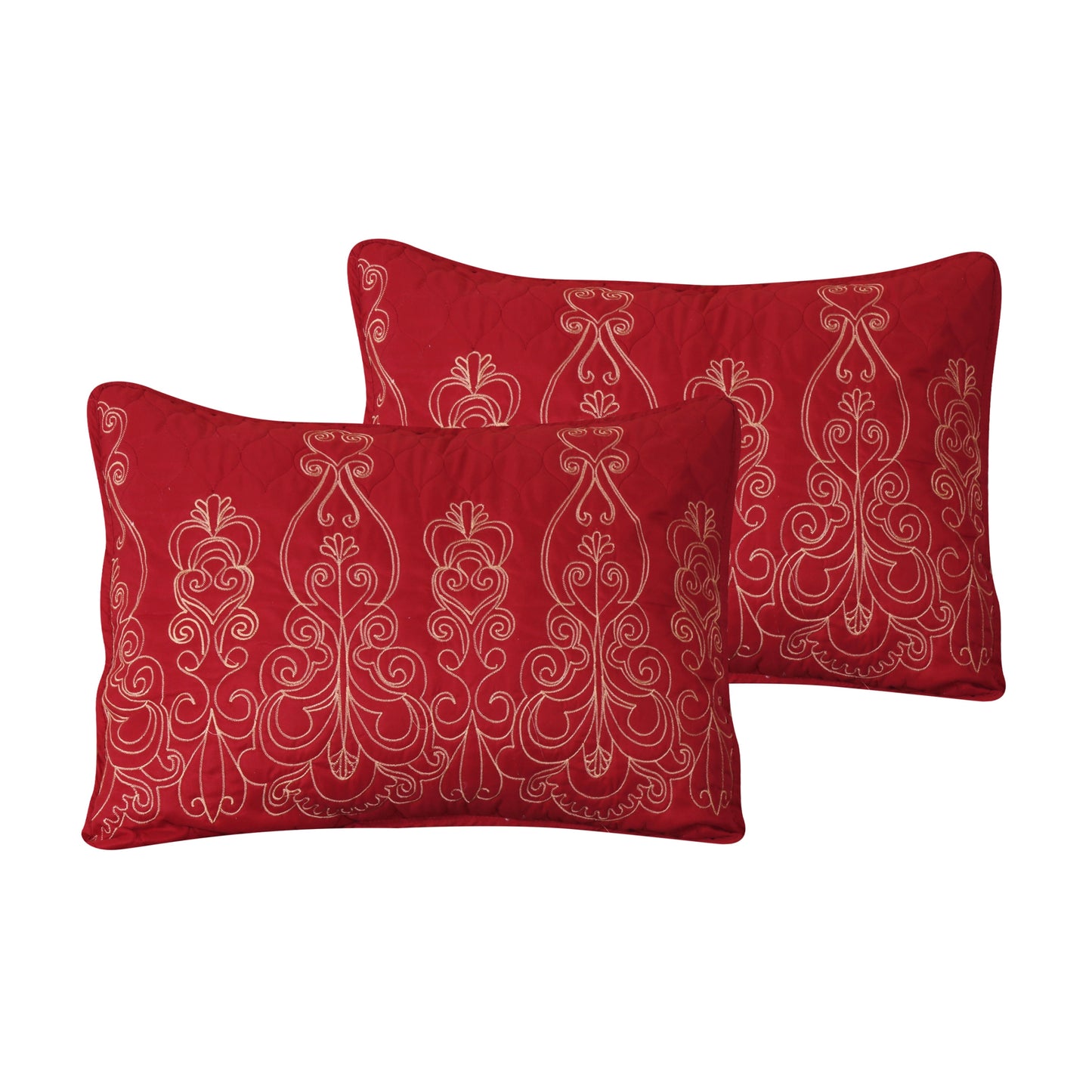 Embroidered Stitching Soft Bedding Solid Summer Quilt Set, Red Floral Color