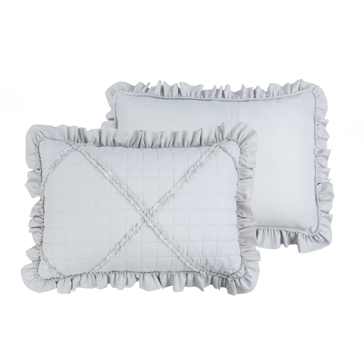 Embroidered Stitching Ruffled Textured Shabby Soft Bedding Solid Summer Quilt Set