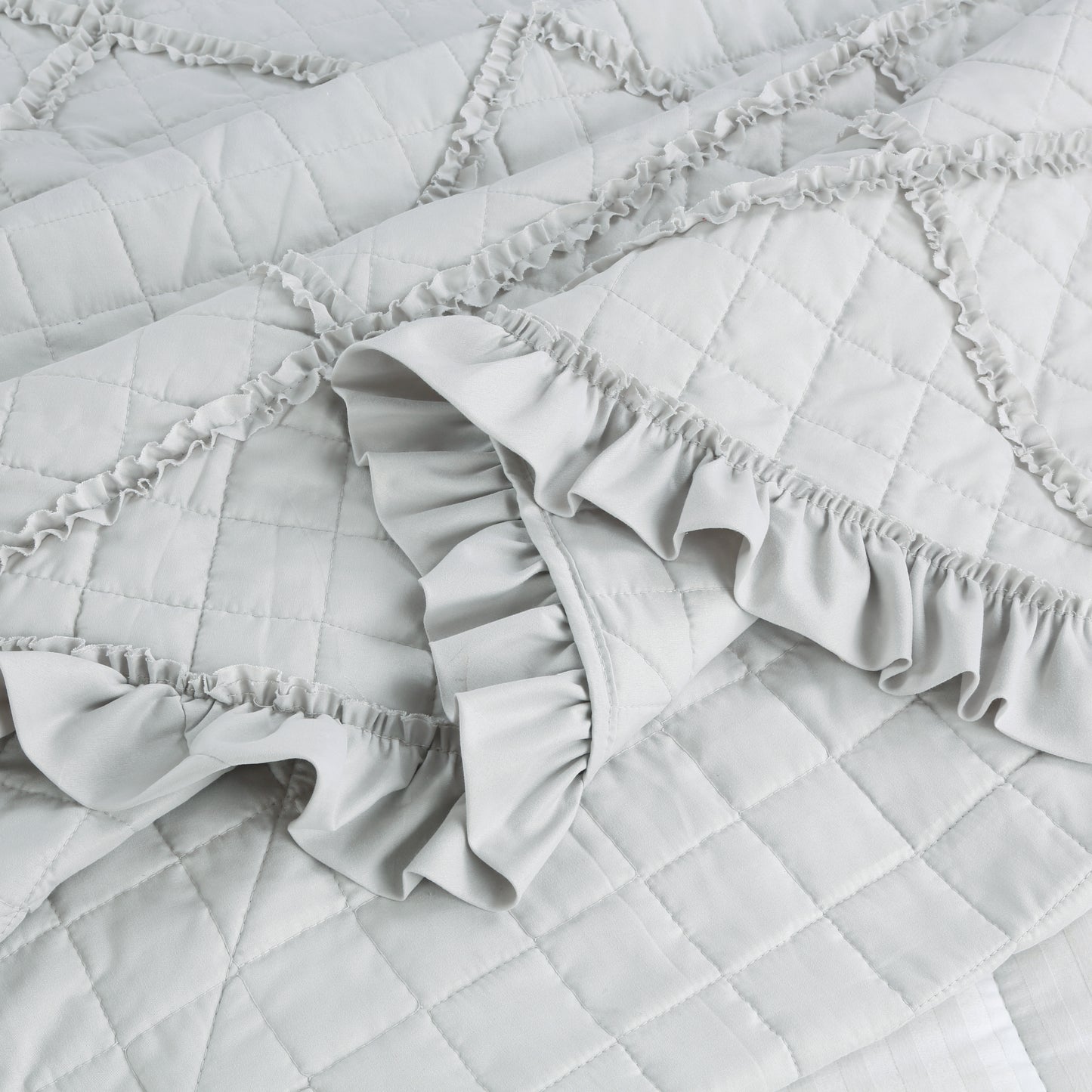 Embroidered Stitching Ruffled Textured Shabby Soft Bedding Solid Summer Quilt Set