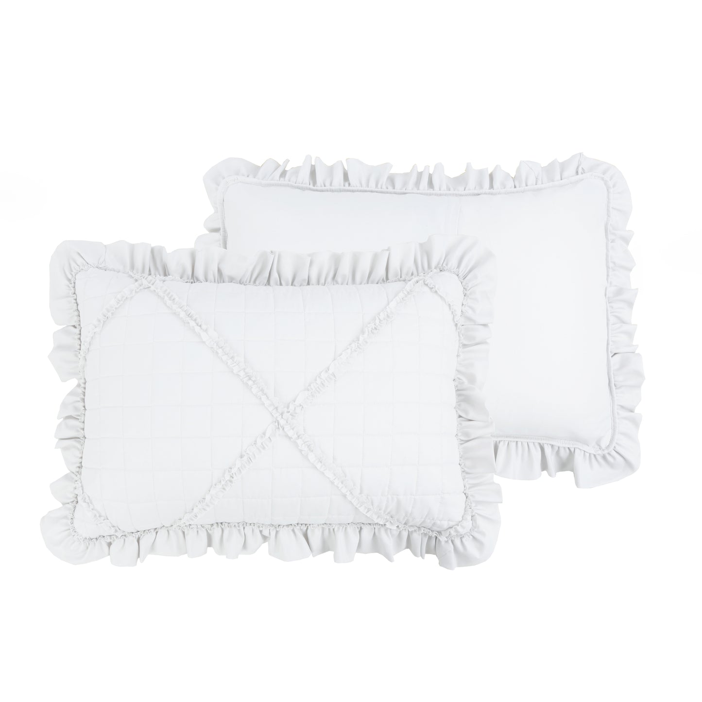 Embroidered Stitching Ruffled Textured Shabby Soft Bedding Solid Summer Quilt Set