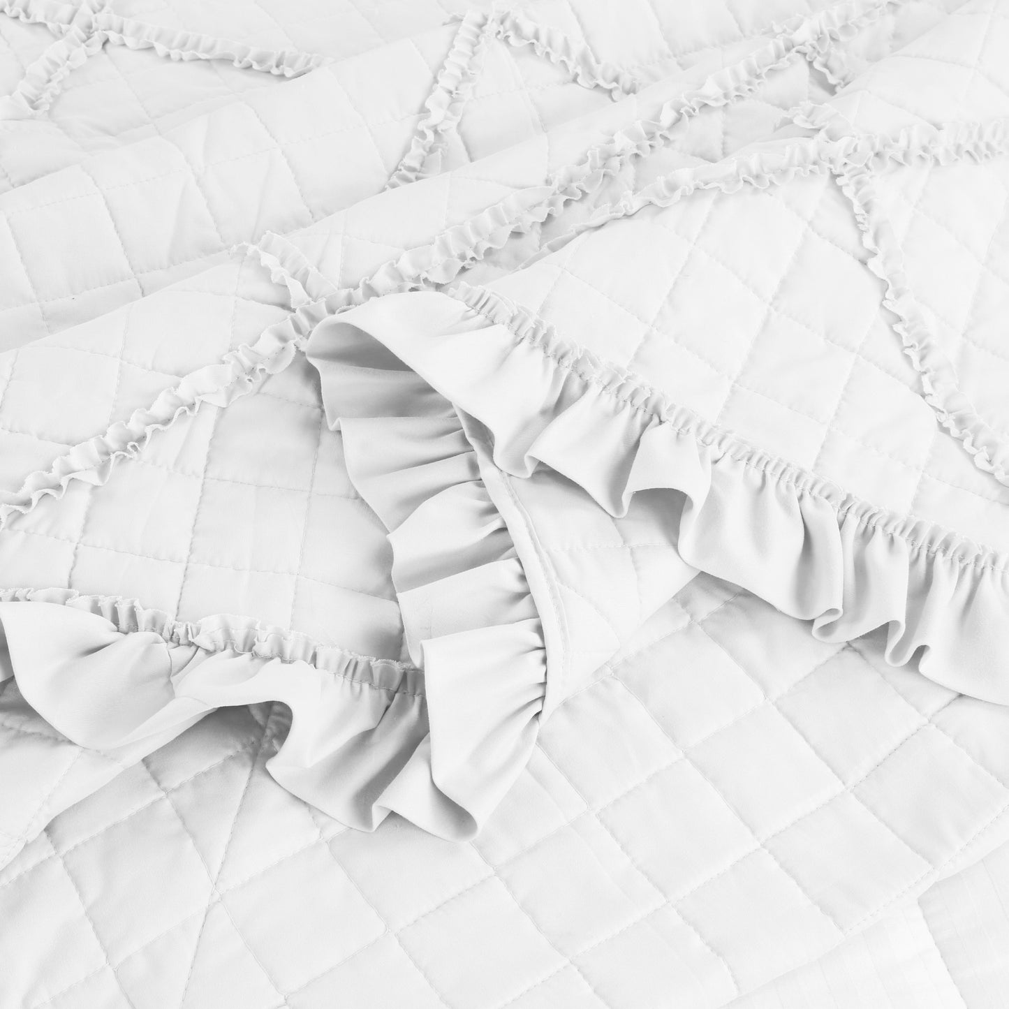 Embroidered Stitching Ruffled Textured Shabby Soft Bedding Solid Summer Quilt Set