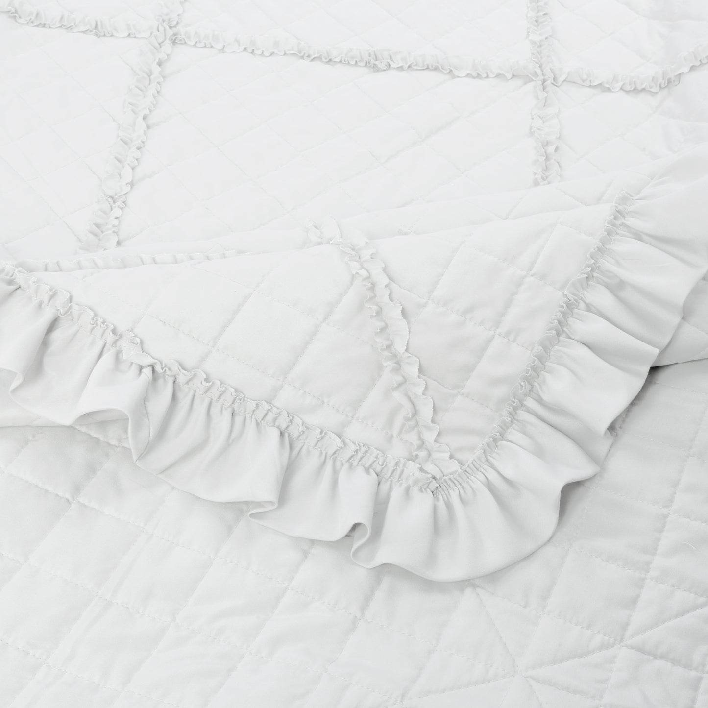 Embroidered Stitching Ruffled Textured Shabby Soft Bedding Solid Summer Quilt Set