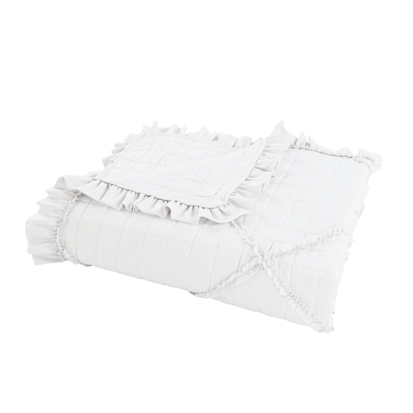 Embroidered Stitching Ruffled Textured Shabby Soft Bedding Solid Summer Quilt Set
