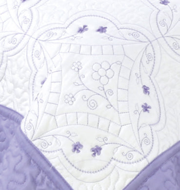 Embroidered Stitching Soft Bedding Solid Summer Quilt Set, Purple Floral Color