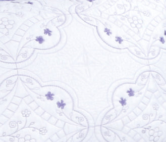 Embroidered Stitching Soft Bedding Solid Summer Quilt Set, Purple Floral Color