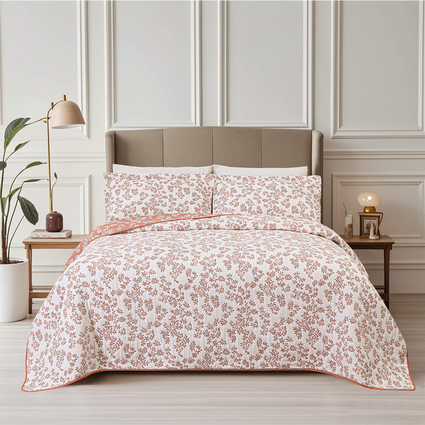 Jacquard Embroidered Stitching Soft Bedding Solid Summer Quilt Set, Pink Floral
