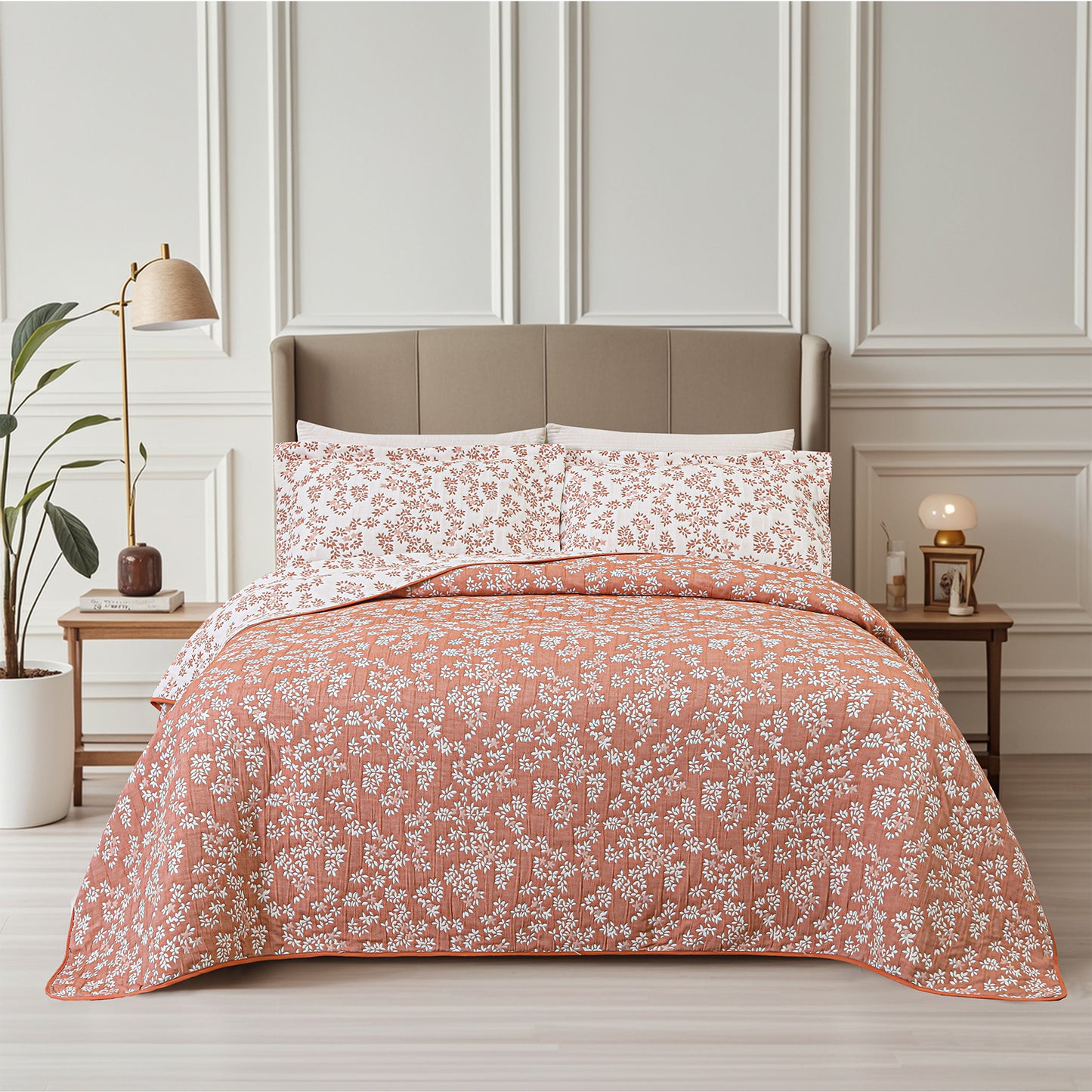 Jacquard Embroidered Stitching Soft Bedding Solid Summer Quilt Set, Pink Floral