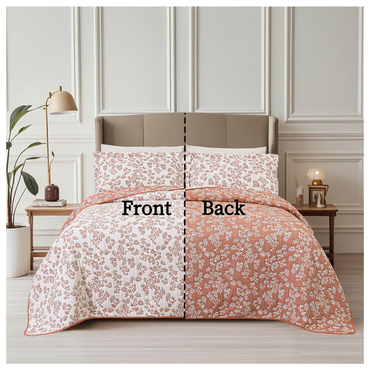 Jacquard Embroidered Stitching Soft Bedding Solid Summer Quilt Set, Pink Floral