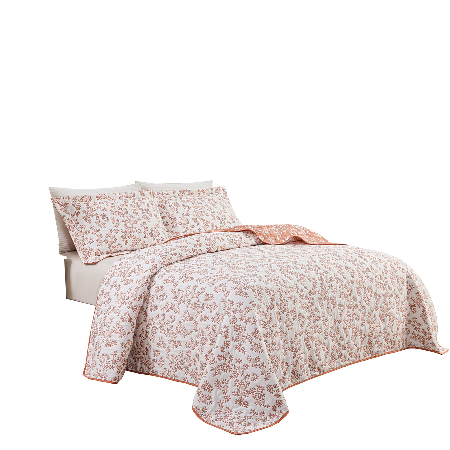 Jacquard Embroidered Stitching Soft Bedding Solid Summer Quilt Set, Pink Floral