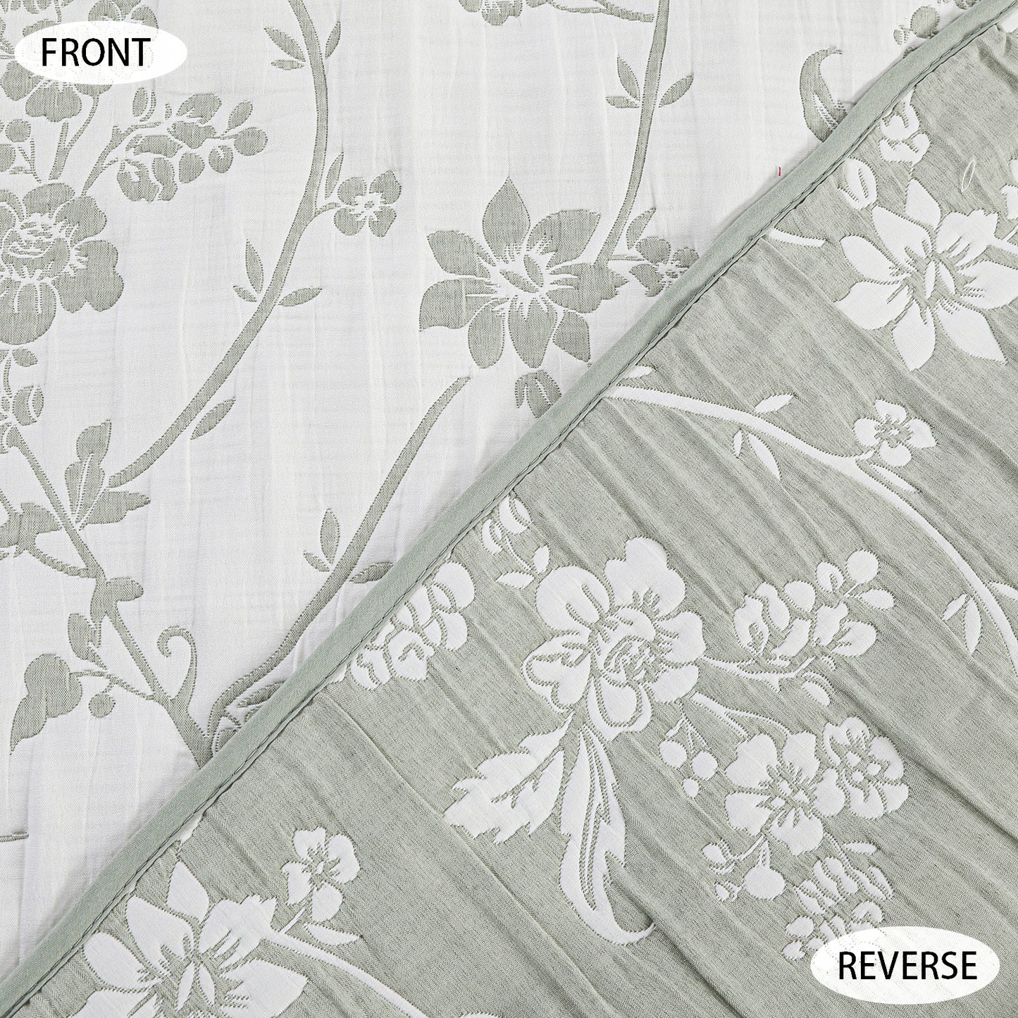 Jacquard Embroidered Stitching Soft Bedding Solid Summer Quilt Set, Green Floral