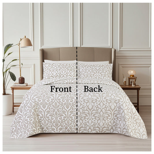 Jacquard Embroidered Stitching Soft Bedding Solid Summer Quilt Set, Grey Leaves