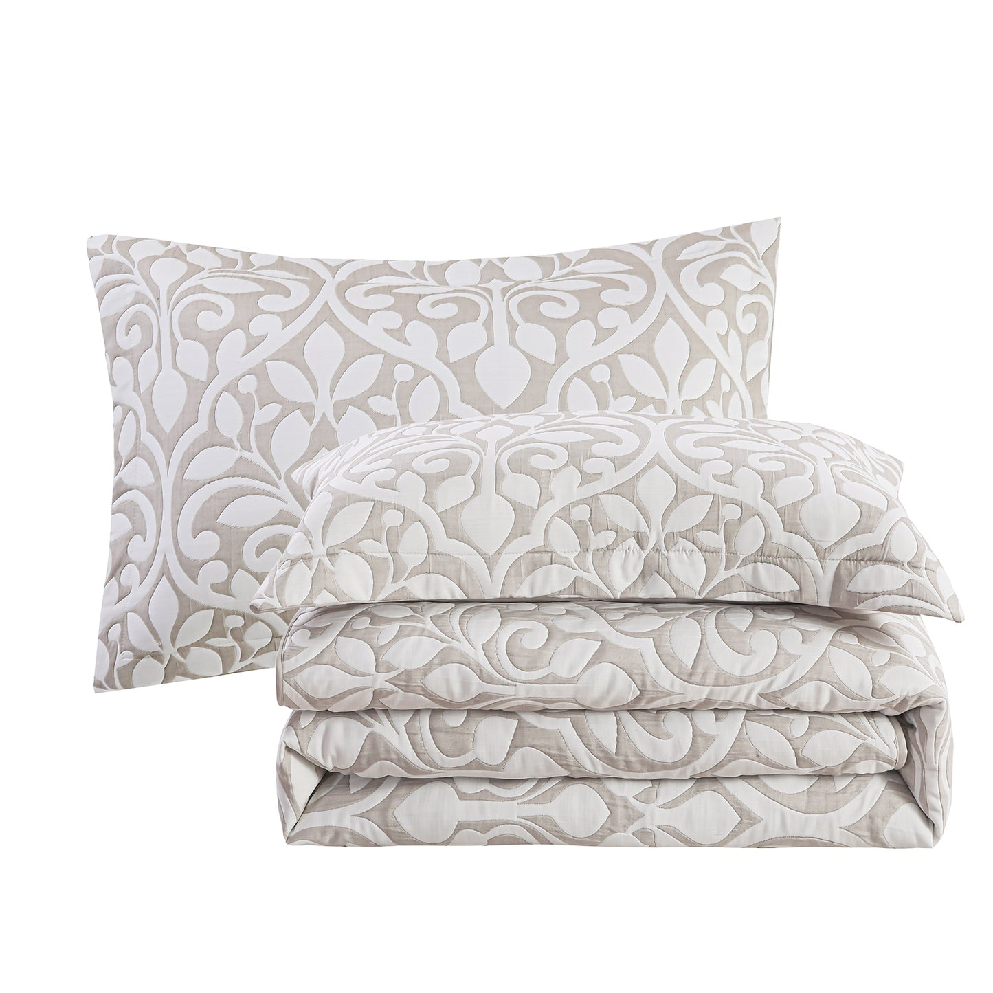 Jacquard Embroidered Stitching Soft Bedding Solid Summer Quilt Set, Grey Leaves