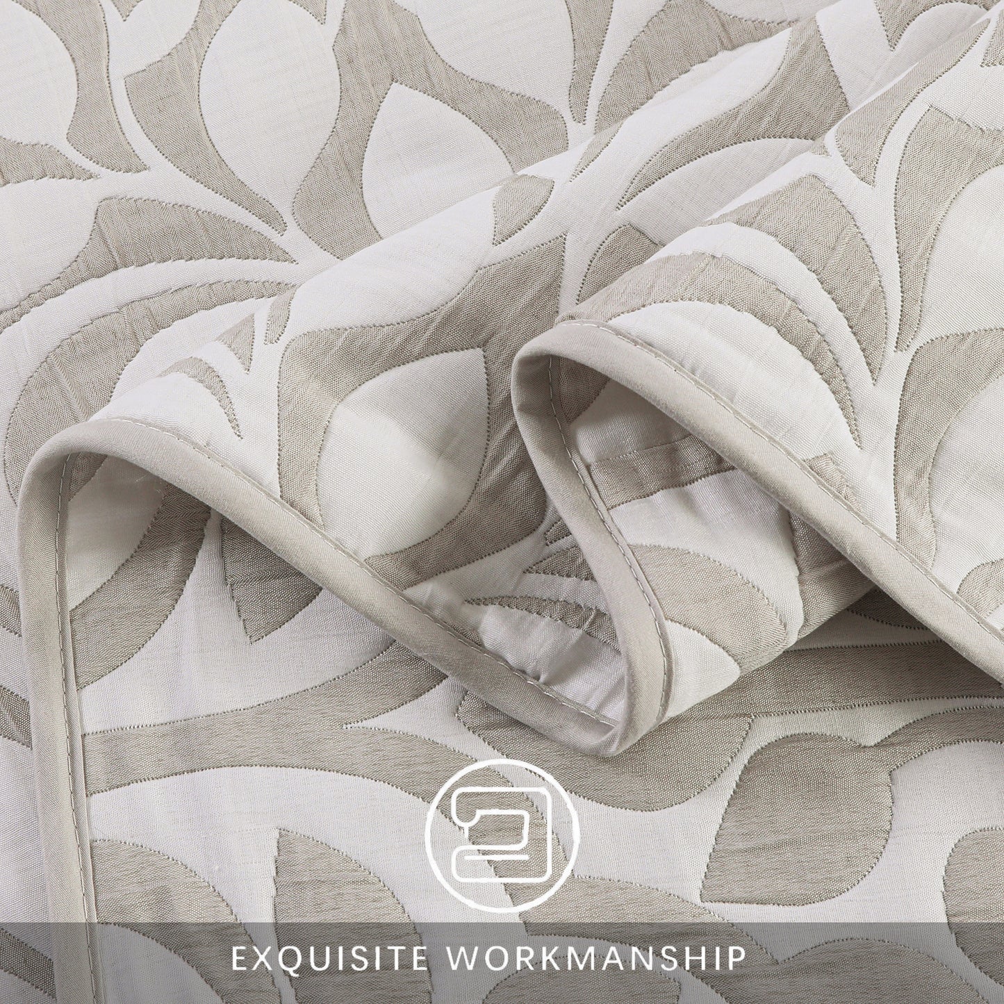 Jacquard Embroidered Stitching Soft Bedding Solid Summer Quilt Set, Grey Leaves