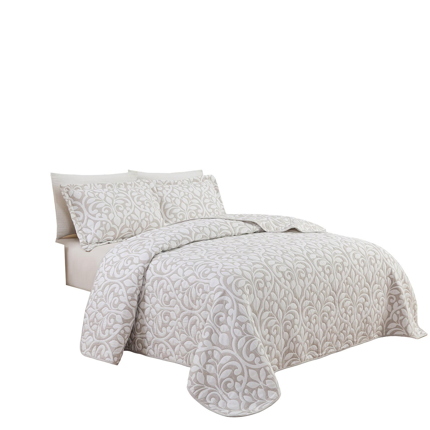Jacquard Embroidered Stitching Soft Bedding Solid Summer Quilt Set, Grey Leaves
