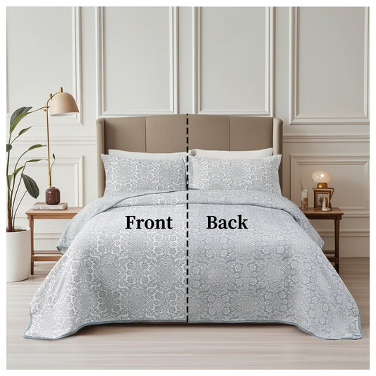 Jacquard Embroidered Stitching Soft Bedding Solid Summer Quilt Set, Blue Floral