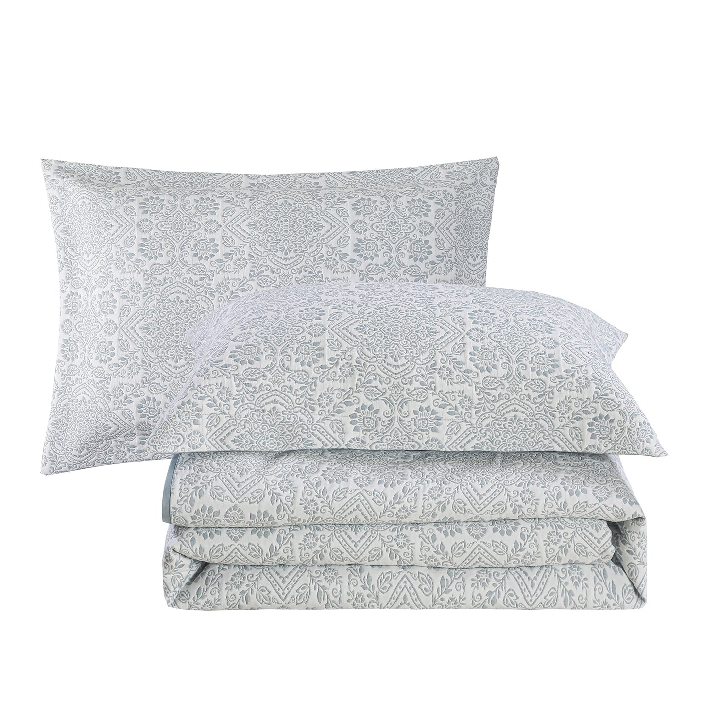 Jacquard Embroidered Stitching Soft Bedding Solid Summer Quilt Set, Blue Floral